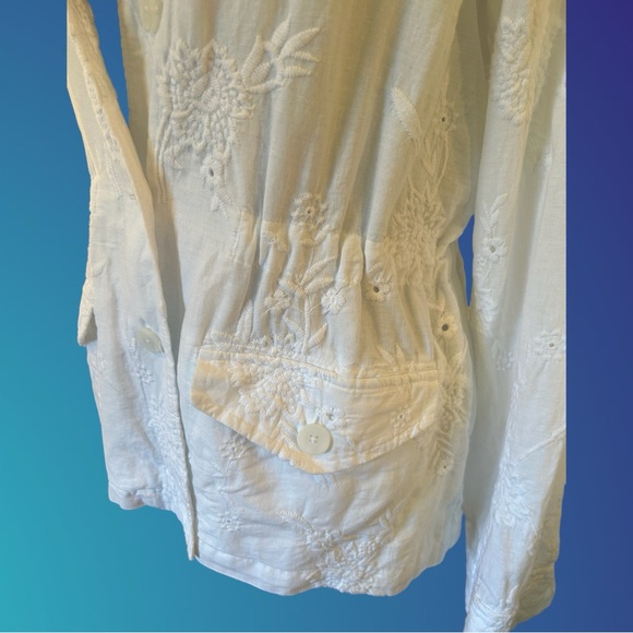 J JILL lightweight linen & cotton eyelet jacket, Sz S - Picture 7 of 10